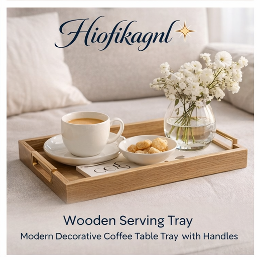 Hiofikagnl™ Wooden Serving Tray – Modern Decorative Coffee Table Tray with Handles